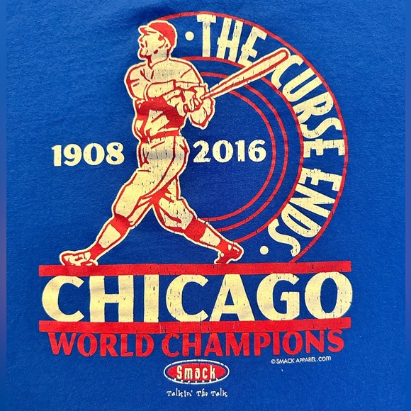 MLB Chicago Cubs Baseball The Curse Ends 1908-2016 World Champions Blue M Tee - Picture 2 of 6